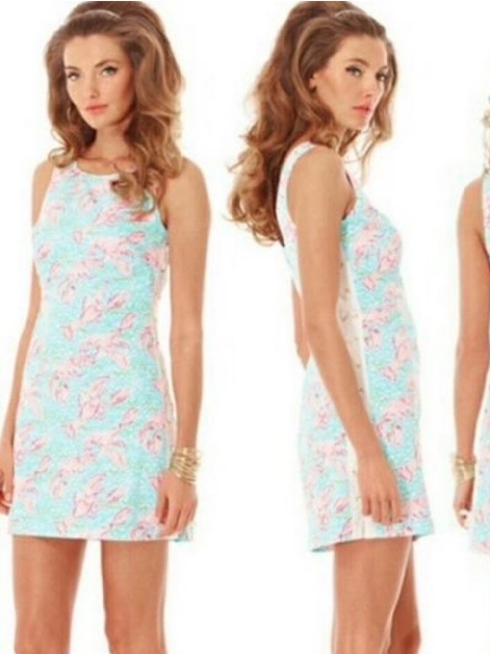 Lilly Pulitzer Delia Lobstah Roll Lobster lace up Shift Dress blue pink 00